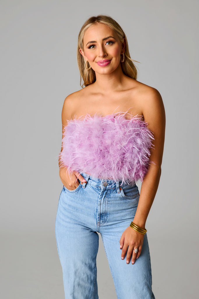 BuddyLove Fancy Strapless Feather Crop Top - Lavender