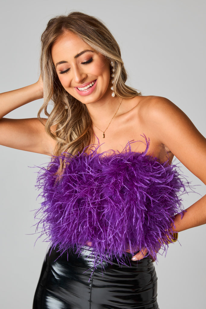 BuddyLove Fancy Strapless Feather Crop Top - Purple 