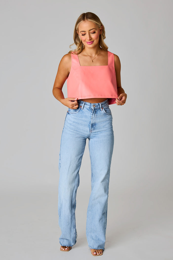 BuddyLove Manning Vegan Leather Cropped Tank Top - Coral