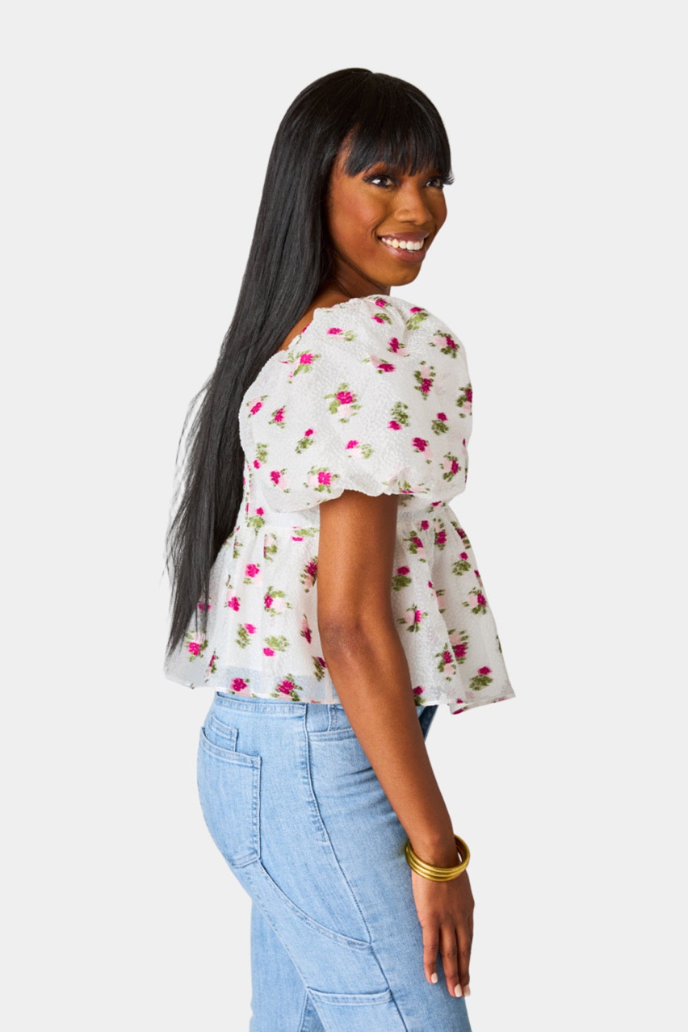 BuddyLove Blakely Peplum Short Sleeve Top - Calla Lily