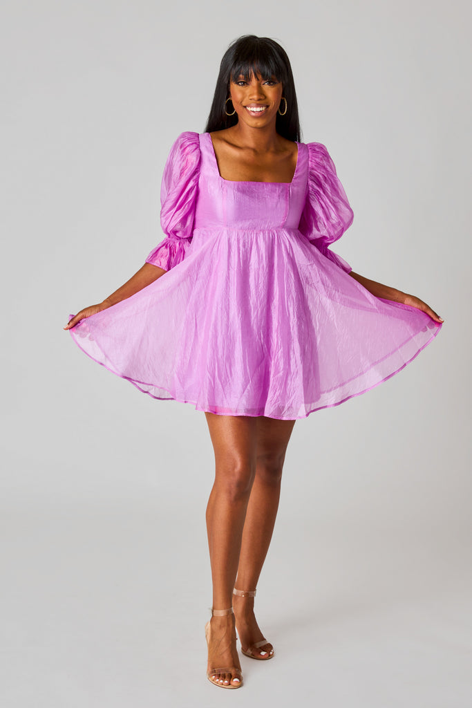 BuddyLove Betsy Puff Sleeve Babydoll Dress - Lavender