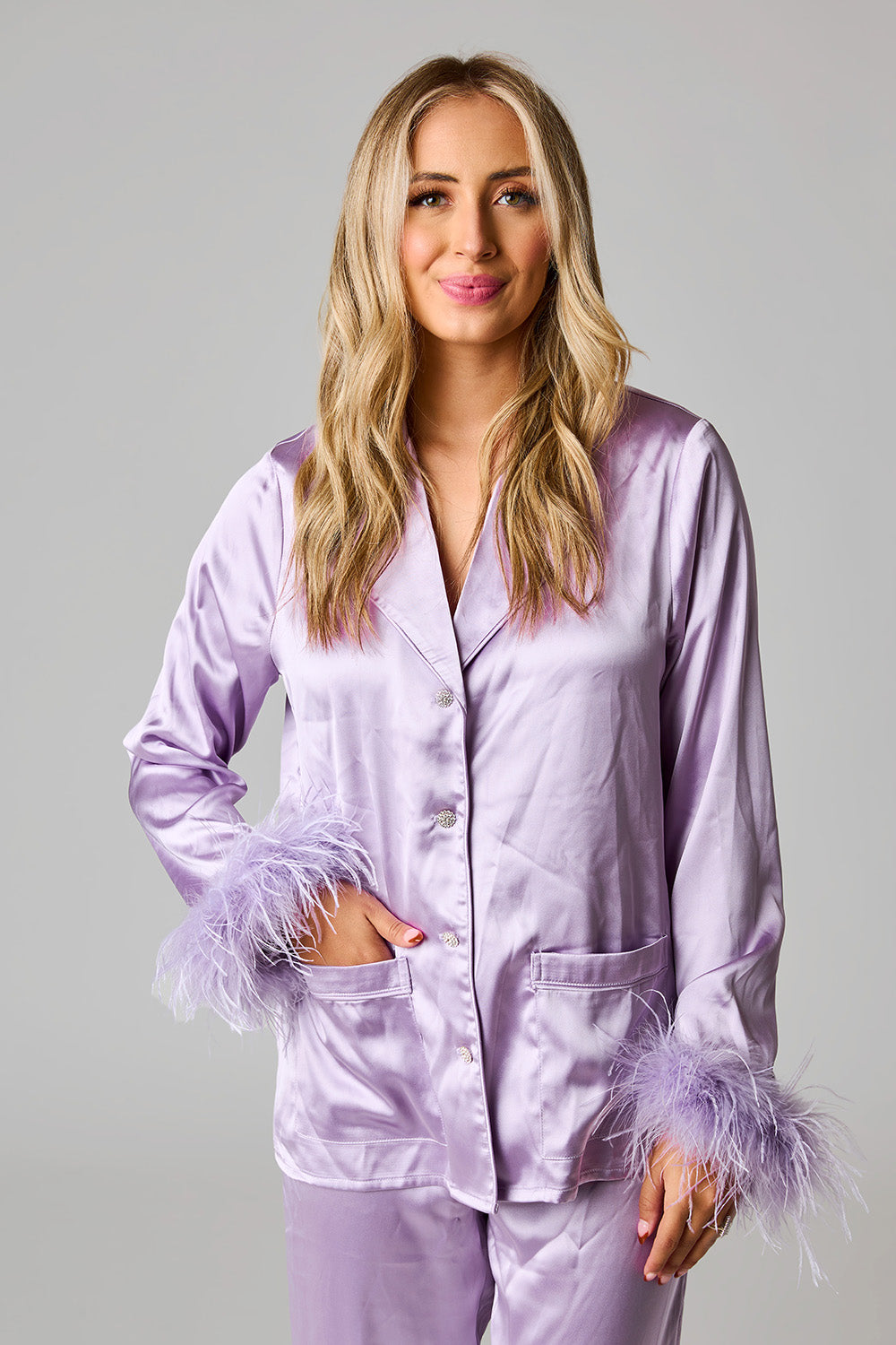 BuddyLove Danica Feather Trim Pajama Set - Lavender