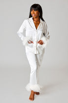 BuddyLove Danica Feather Trim Pajama Set - White