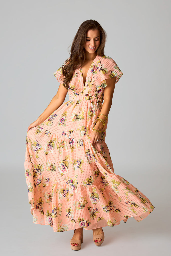 BuddyLove Cece Flutter Sleeve Maxi Dress - Irish Rose