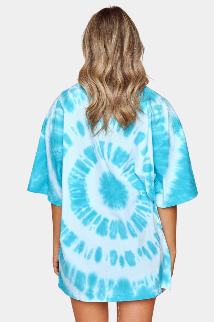 Buddylove Cloud Tie-Dye Oversized Graphic Tee - Blue Peace Sign