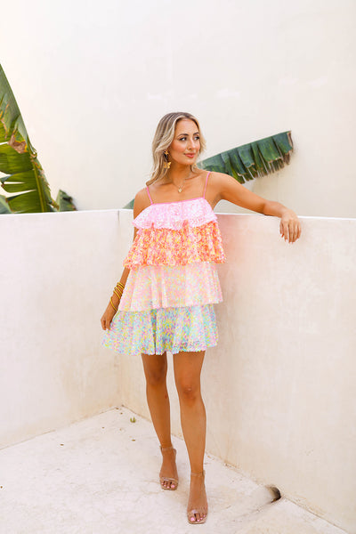 Disco Tiered Sequin Short Dress