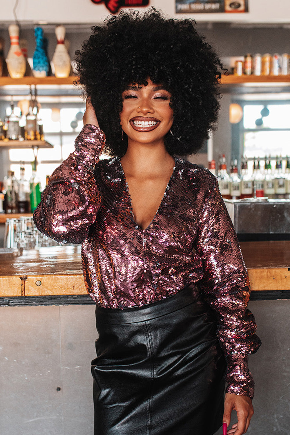 BuddyLove | Jenny Long Sleeve Sequin Bodysuit | Rose – BuddyLove