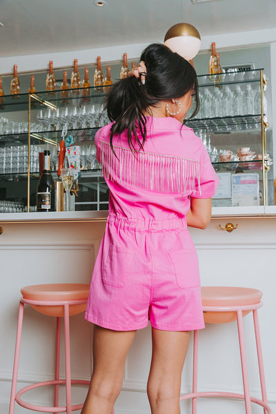 Jessie Crystal Fringe Romper | Pink - BuddyLove