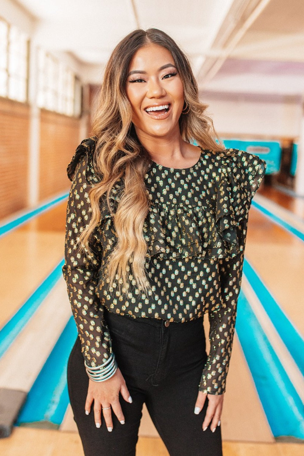 BuddyLove Prairie Ruffle Long Sleeve Top - Coins